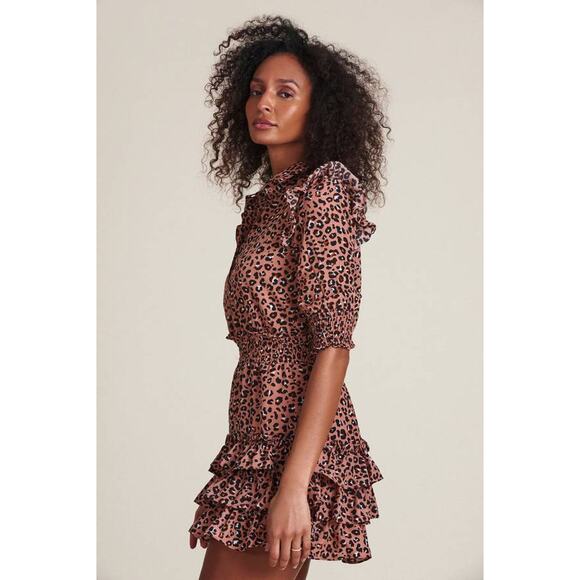 THE SHIRT Taylor 3/4 Sleeve Tiered Mini Dress Blush Leopard TS21W8012BL Medium M - Picture 3 of 6